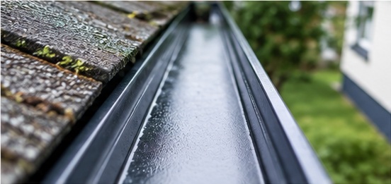 Clear gutter after professional cleaning with open water channel