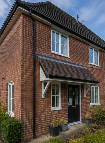 Local home with black guttering checked during summer maintenance