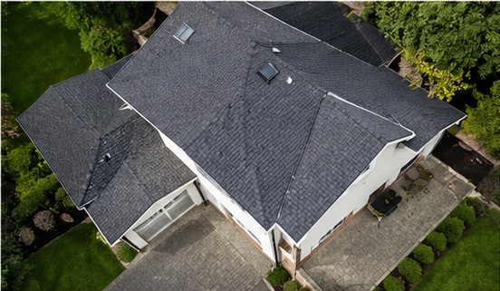 Aerial view of a roofline and guttering on a residential property